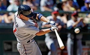 Minnesota's Doug Bernier strokes a single against the Seattle Mariners in the top of the fifth inning at Safeco Field in Seattle on Saturday July 27, 2013. (AP Photo/Elaine Thompson)